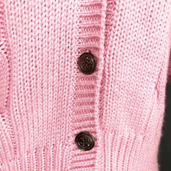 Vintage Oversized Pink Cable Knit Cardigan Sweater - Picture 4 of 7